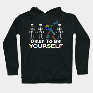 Autism Awareness Dare to Be Yourself Dabbing Skeleton Hoodie